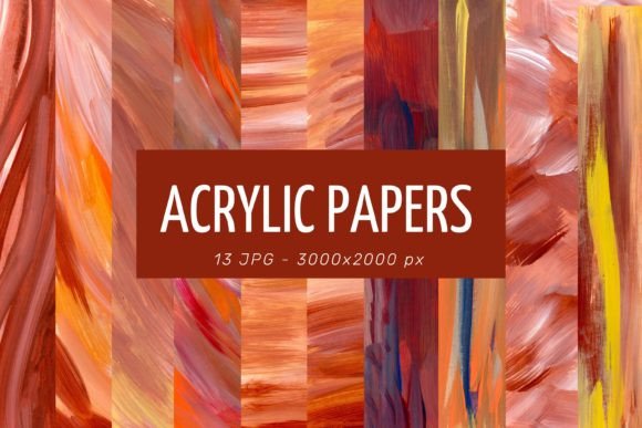 Orange Acrylic Digital Papers Bundle